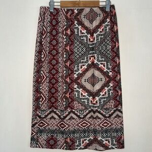 Hot Kiss Y2K Red Black Geometric Elastic Waist Pull On Midi Skirt Women Plus 1X